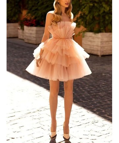 Tulle Off Shoulder Homecoming Dresses Puffy Prom Dress Short Strapless Mesh Ruffle Formal Cocktail Party Gown Ball Gowns Yell...