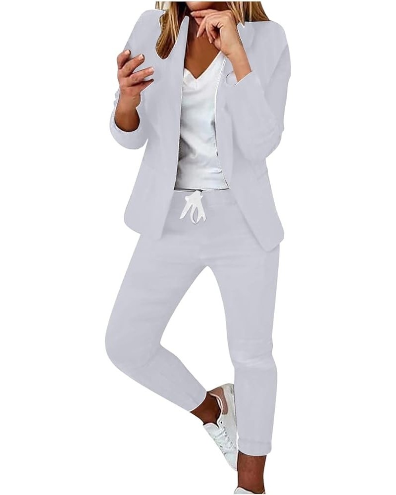 Womens Fashion 2 Piece Blazer Suits Long Sleeve Open Front Blazer Pants Set Elegant Work Office Business Outfits 06 White $16...