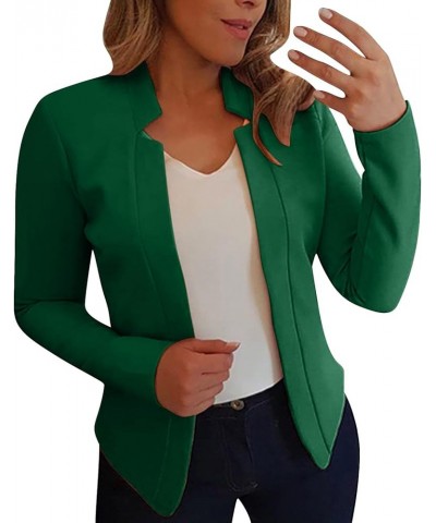 Womens Cropped Blazer Slim Fit Casual Fashion Solid Long Sleeve Open Front Cardigan Work Office Crop Suit Jackets A-green $7....