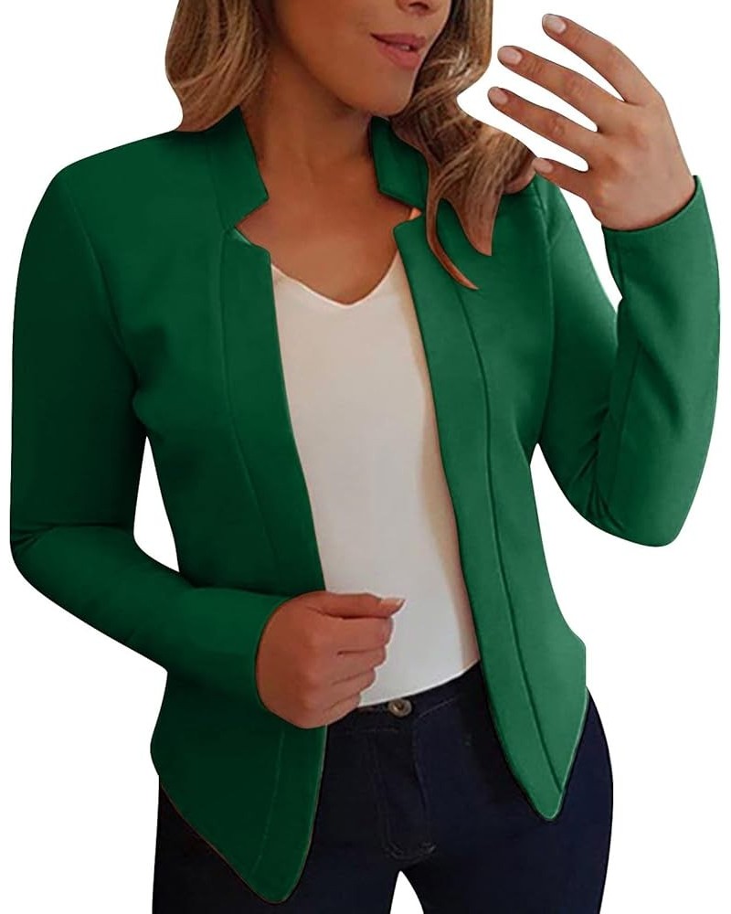 Womens Cropped Blazer Slim Fit Casual Fashion Solid Long Sleeve Open Front Cardigan Work Office Crop Suit Jackets A-green $7....