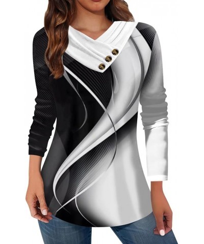 Womens Dressy Casual Blouses 2024 Spring Baggy Long Sleeve Graphic Tees V Neck Top Color Block Button Up Shirts 02-white ➢➢li...