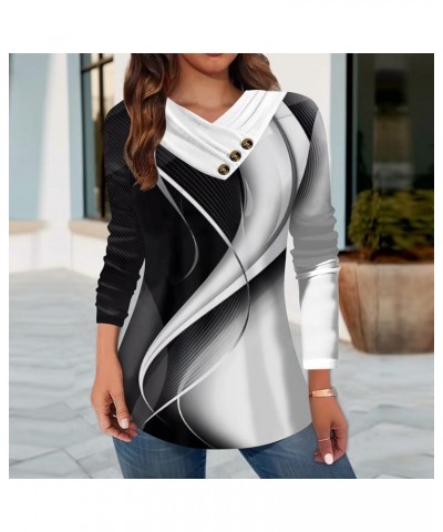 Womens Dressy Casual Blouses 2024 Spring Baggy Long Sleeve Graphic Tees V Neck Top Color Block Button Up Shirts 02-white ➢➢li...