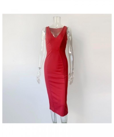 Sleeveless Deep V Neck Summer Bodycon Maxi Long Evening Cocktail Dress Red $15.50 Dresses