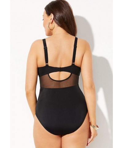 Women's Plus Size Cut Out Mesh Underwire One Piece Swimsuit Navy $18.26 Swimsuits