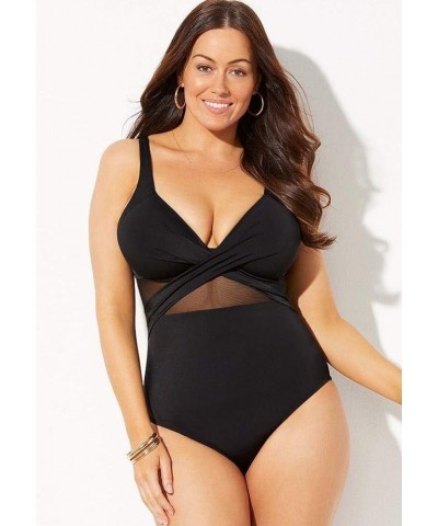 Women's Plus Size Cut Out Mesh Underwire One Piece Swimsuit Navy $18.26 Swimsuits