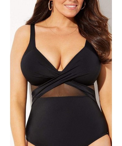 Women's Plus Size Cut Out Mesh Underwire One Piece Swimsuit Navy $18.26 Swimsuits