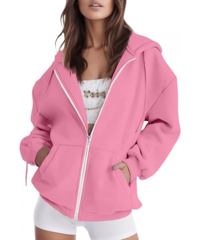 Womens Oversized Zip Up Hoodies Long Sleeve Fall Casual Sweatshirts Jacket Trendy Hoodie with Pocket 2_pink $9.85 Hoodies & S...