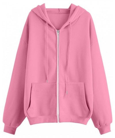 Womens Oversized Zip Up Hoodies Long Sleeve Fall Casual Sweatshirts Jacket Trendy Hoodie with Pocket 2_pink $9.85 Hoodies & S...