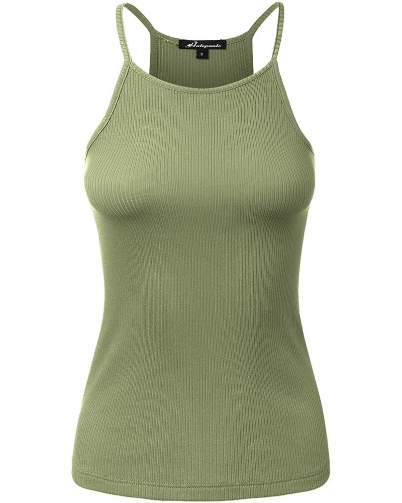 Women's Ribbed Knit Tank Top Sleeveless Cami Racerback Halter Crewneck Shirts 913-military Green $8.18 Tanks