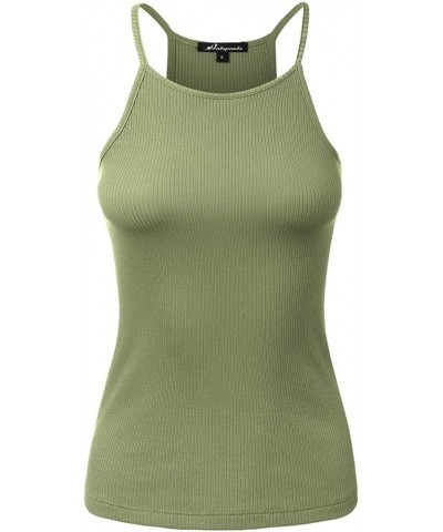 Women's Ribbed Knit Tank Top Sleeveless Cami Racerback Halter Crewneck Shirts 913-military Green $8.18 Tanks