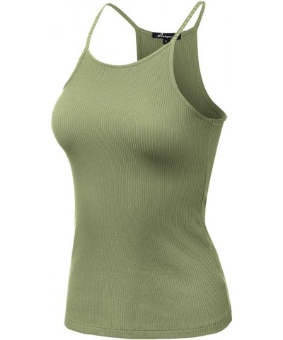 Women's Ribbed Knit Tank Top Sleeveless Cami Racerback Halter Crewneck Shirts 913-military Green $8.18 Tanks