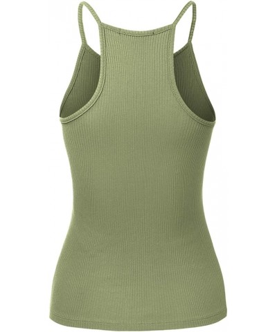 Women's Ribbed Knit Tank Top Sleeveless Cami Racerback Halter Crewneck Shirts 913-military Green $8.18 Tanks