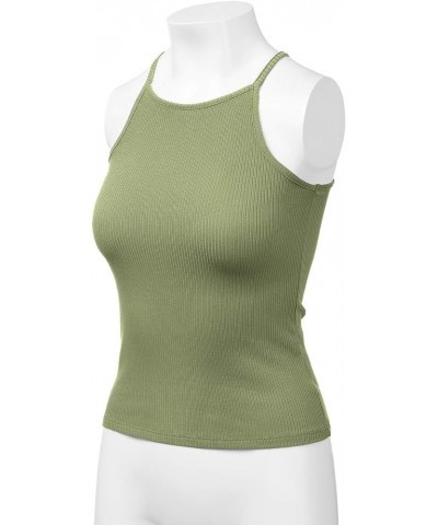 Women's Ribbed Knit Tank Top Sleeveless Cami Racerback Halter Crewneck Shirts 913-military Green $8.18 Tanks