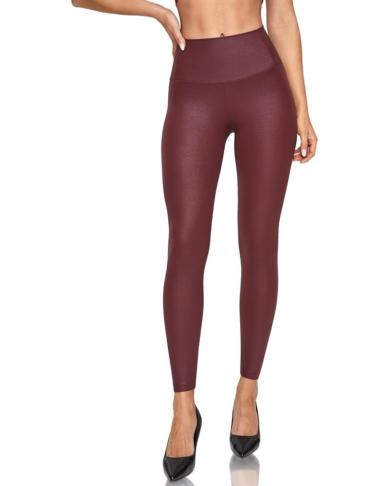 Faux Leather Leggings for Women Tummy Control High Waisted Buttery Soft Stretchy Pleather Pants 26.5'' Noctilucence Red Class...