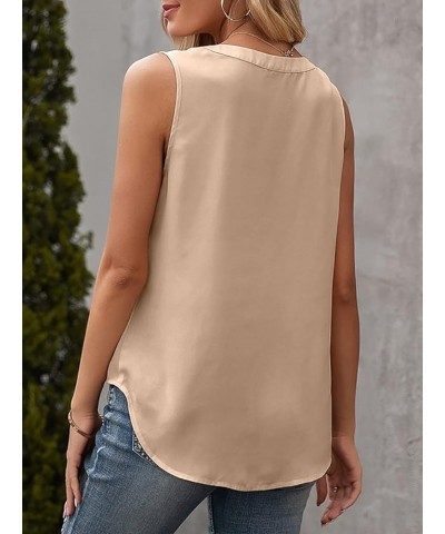 Womens V Neck Tank Tops Summer Casual Tops Blouse Sleeveless Shirts Khaki $9.99 Tanks