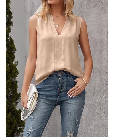 Womens V Neck Tank Tops Summer Casual Tops Blouse Sleeveless Shirts Khaki $9.99 Tanks