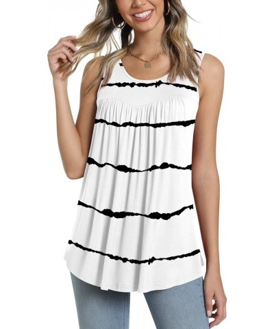 Women's 2023 Summer Sleeveless Tank Vest Casual Ruffle Tunic Top Loose Comfy Blouse T-Shirts Stripe White $14.53 Tanks