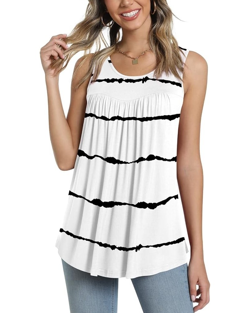 Women's 2023 Summer Sleeveless Tank Vest Casual Ruffle Tunic Top Loose Comfy Blouse T-Shirts Stripe White $14.53 Tanks