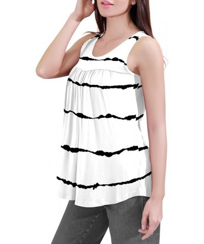 Women's 2023 Summer Sleeveless Tank Vest Casual Ruffle Tunic Top Loose Comfy Blouse T-Shirts Stripe White $14.53 Tanks