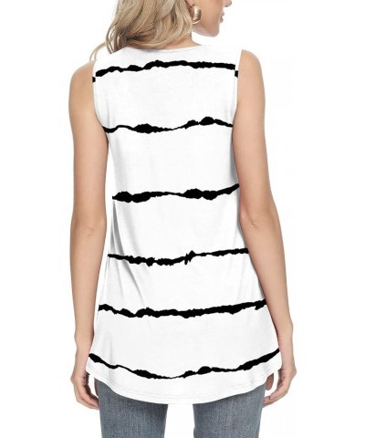 Women's 2023 Summer Sleeveless Tank Vest Casual Ruffle Tunic Top Loose Comfy Blouse T-Shirts Stripe White $14.53 Tanks