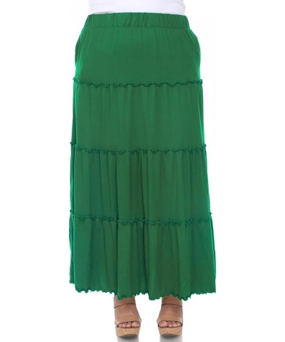 Women's Plus Size High Waist Tiered Maxi Skirt with Pockets Green $18.43 Skirts