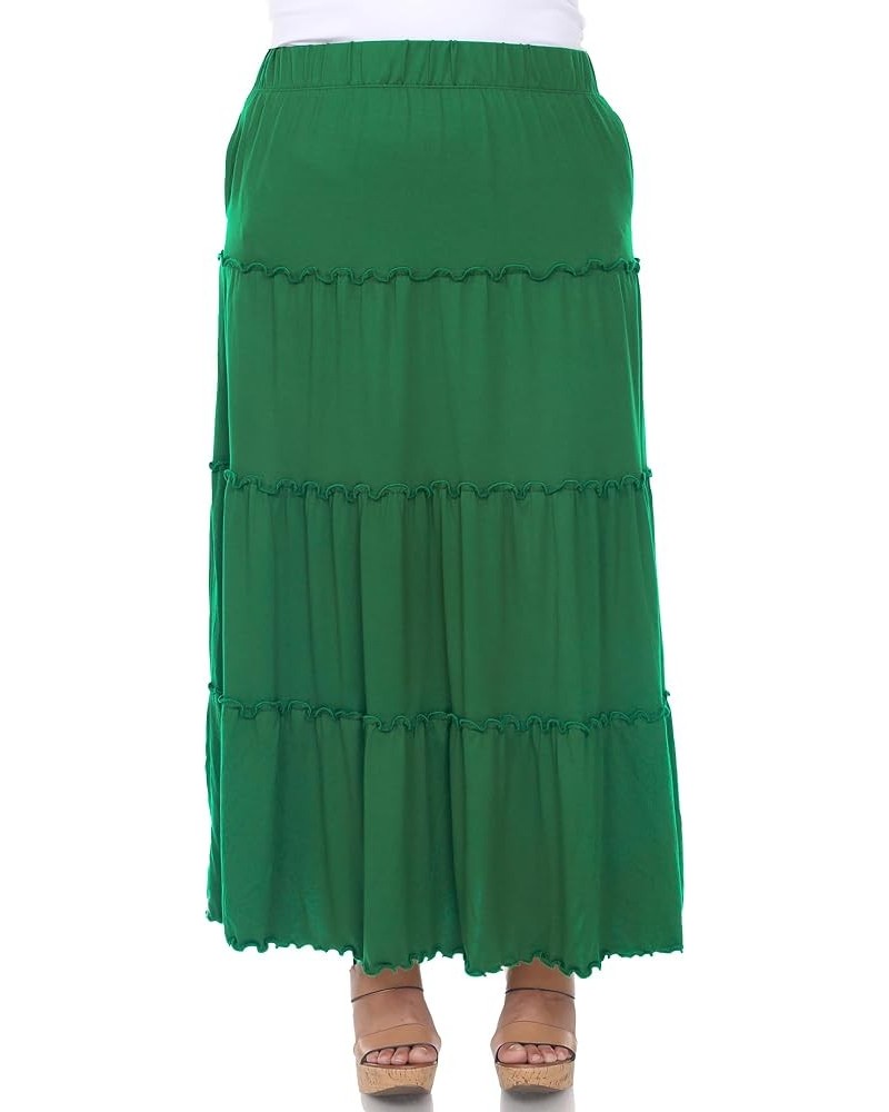 Women's Plus Size High Waist Tiered Maxi Skirt with Pockets Green $18.43 Skirts