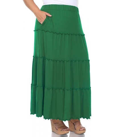 Women's Plus Size High Waist Tiered Maxi Skirt with Pockets Green $18.43 Skirts