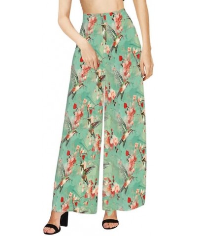 Women High Waisted Loose Fit Wide Leg Ankle Pants, Abstract Color Splatter Casual Trousers Soft Long Lounge Slacks Hummingbir...