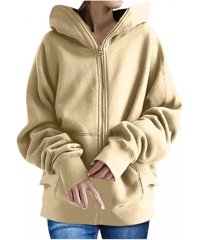 Oversized Zipper Hooded Jackets for Women Plus Size Casual Fleece Long Sleeve Hoodie Sweatshirts with Pocket S-5XL A-beige $1...