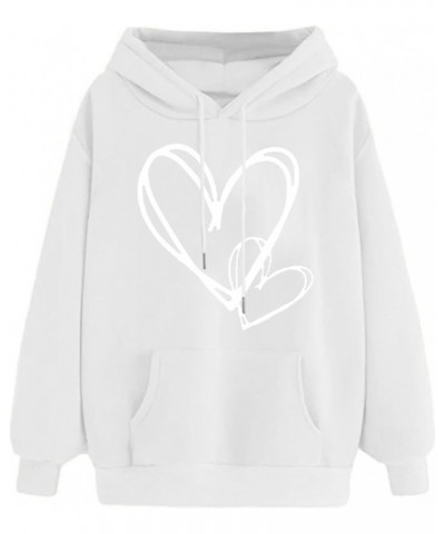 Sweatshirts for Women Long Sleeve Comfy Heart Graphic Print Hoodies Sweatshirt Loose Casual Hooded Tops with Pocket 03 White ...