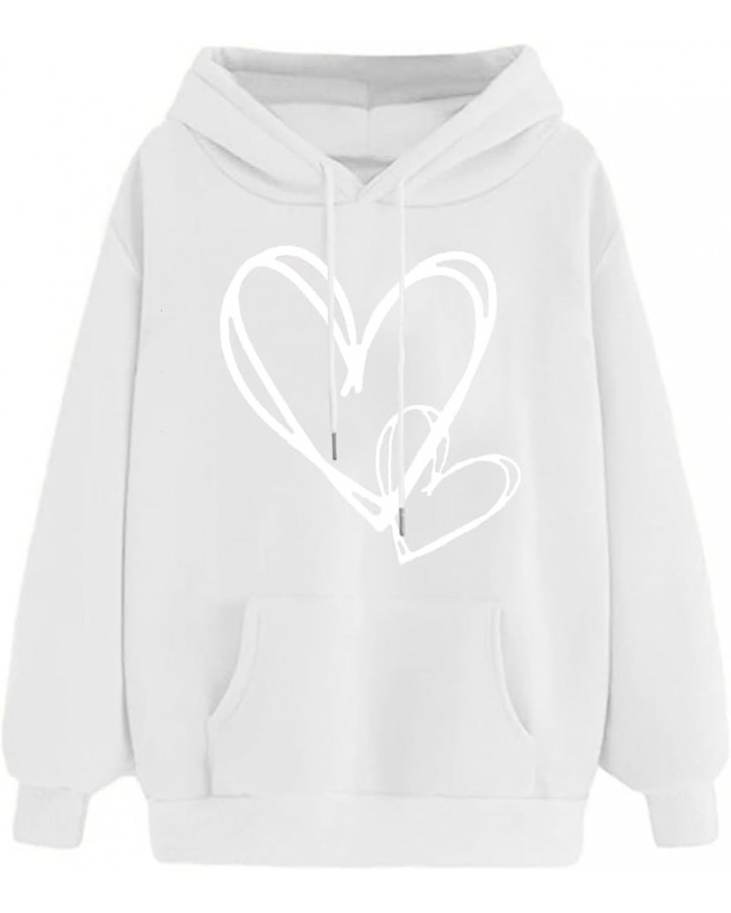 Sweatshirts for Women Long Sleeve Comfy Heart Graphic Print Hoodies Sweatshirt Loose Casual Hooded Tops with Pocket 03 White ...