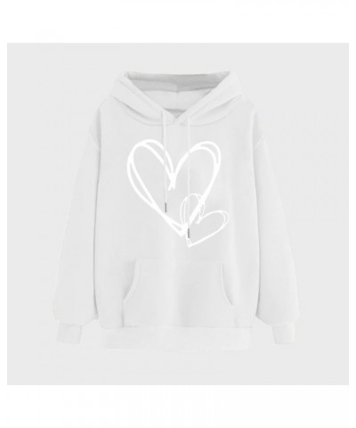 Sweatshirts for Women Long Sleeve Comfy Heart Graphic Print Hoodies Sweatshirt Loose Casual Hooded Tops with Pocket 03 White ...