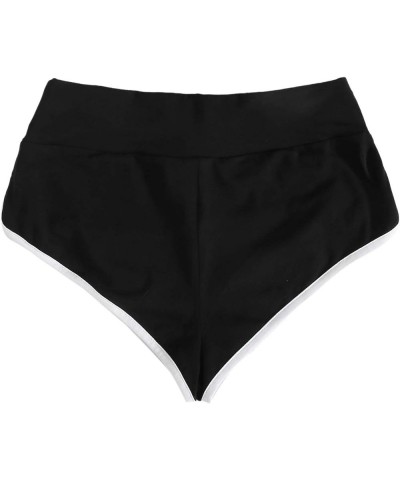 Women's Sporty Elastic Waist Contrast Binding Booty Workout Biker Shorts Black $14.79 Activewear