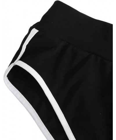 Women's Sporty Elastic Waist Contrast Binding Booty Workout Biker Shorts Black $14.79 Activewear