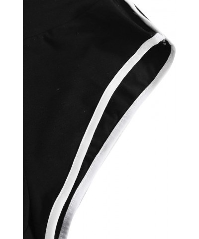 Women's Sporty Elastic Waist Contrast Binding Booty Workout Biker Shorts Black $14.79 Activewear