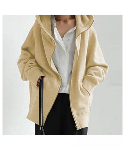 Oversized Zipper Hooded Jackets for Women Plus Size Casual Fleece Long Sleeve Hoodie Sweatshirts with Pocket S-5XL A-beige $1...