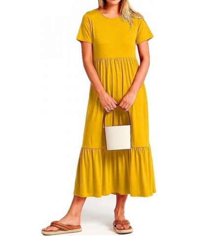 Women's 2023 Summer Casual Short Sleeve Crewneck Swing Dress Casual Flowy Tiered Maxi Beach Dress with Pockets Yellow $12.25 ...