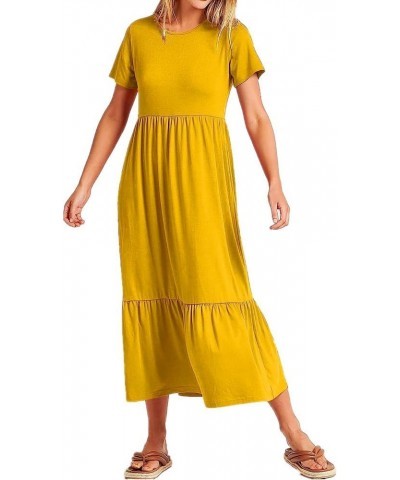 Women's 2023 Summer Casual Short Sleeve Crewneck Swing Dress Casual Flowy Tiered Maxi Beach Dress with Pockets Yellow $12.25 ...