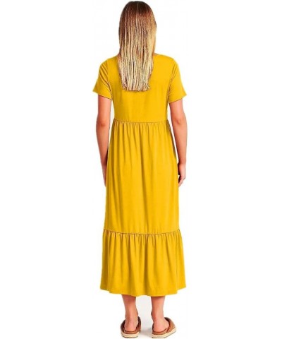 Women's 2023 Summer Casual Short Sleeve Crewneck Swing Dress Casual Flowy Tiered Maxi Beach Dress with Pockets Yellow $12.25 ...