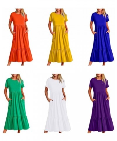 Women's 2023 Summer Casual Short Sleeve Crewneck Swing Dress Casual Flowy Tiered Maxi Beach Dress with Pockets Yellow $12.25 ...