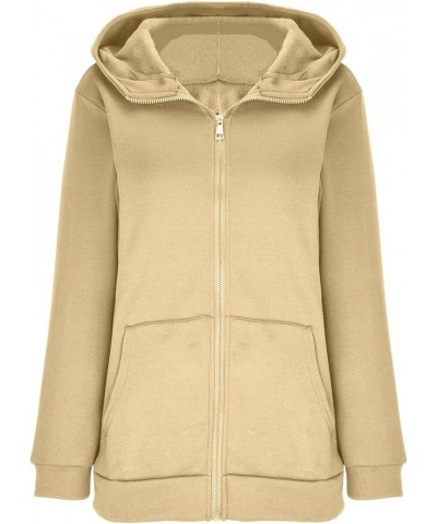 Oversized Zipper Hooded Jackets for Women Plus Size Casual Fleece Long Sleeve Hoodie Sweatshirts with Pocket S-5XL A-beige $1...