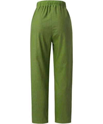 Linen Pants for Women Drawstring Elastic Waist Cotton Pants Cuffed Hem Ankle Trousers Straight Leg Capris Pants 01 Green $6.2...