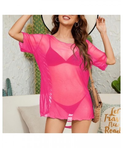 Womens Mesh Ripped Bathing Suit Cover Up Swimsuit Coverup for Women Sexy Cover Ups for Swimwear Hot Pink $10.72 Swimsuits