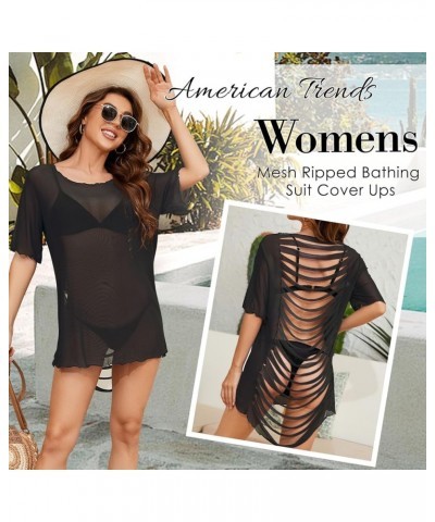 Womens Mesh Ripped Bathing Suit Cover Up Swimsuit Coverup for Women Sexy Cover Ups for Swimwear Hot Pink $10.72 Swimsuits