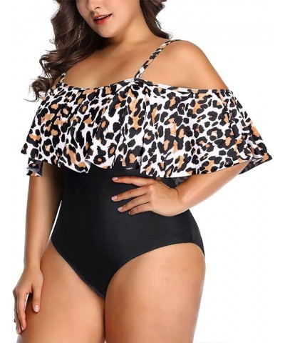 Women Off Shoulder Plus Size One Piece Swimsuits Tummy Control Bathing Suits Ruffle Swimwear Leopard1 $17.93 Swimsuits