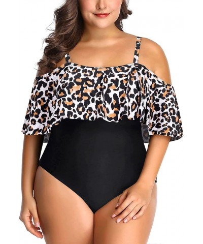 Women Off Shoulder Plus Size One Piece Swimsuits Tummy Control Bathing Suits Ruffle Swimwear Leopard1 $17.93 Swimsuits