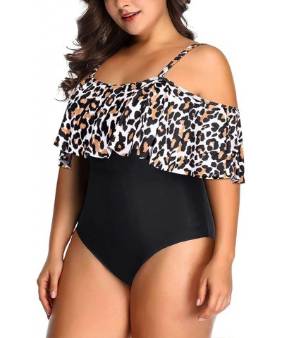 Women Off Shoulder Plus Size One Piece Swimsuits Tummy Control Bathing Suits Ruffle Swimwear Leopard1 $17.93 Swimsuits