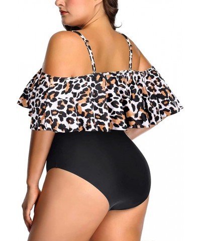 Women Off Shoulder Plus Size One Piece Swimsuits Tummy Control Bathing Suits Ruffle Swimwear Leopard1 $17.93 Swimsuits