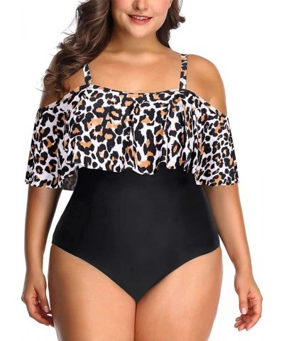 Women Off Shoulder Plus Size One Piece Swimsuits Tummy Control Bathing Suits Ruffle Swimwear Leopard1 $17.93 Swimsuits