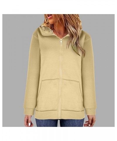 Oversized Zipper Hooded Jackets for Women Plus Size Casual Fleece Long Sleeve Hoodie Sweatshirts with Pocket S-5XL A-beige $1...